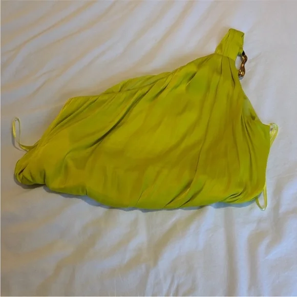 DO+BE One-Shoulder Lime Green Blouse with Gold Accent - Picture 4 of 4